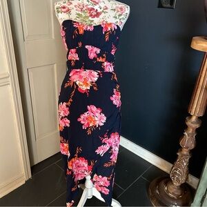 NWT Charles Henry Strapless Floral Dress Sz M Navy Bouquet